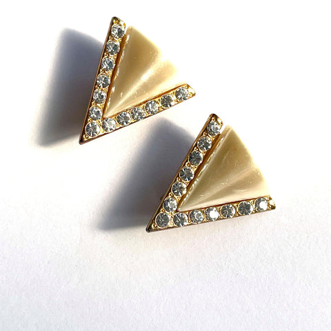 Lucite Rhinestone Vintage Clip Earrings-Vintageonline-Vintage Online