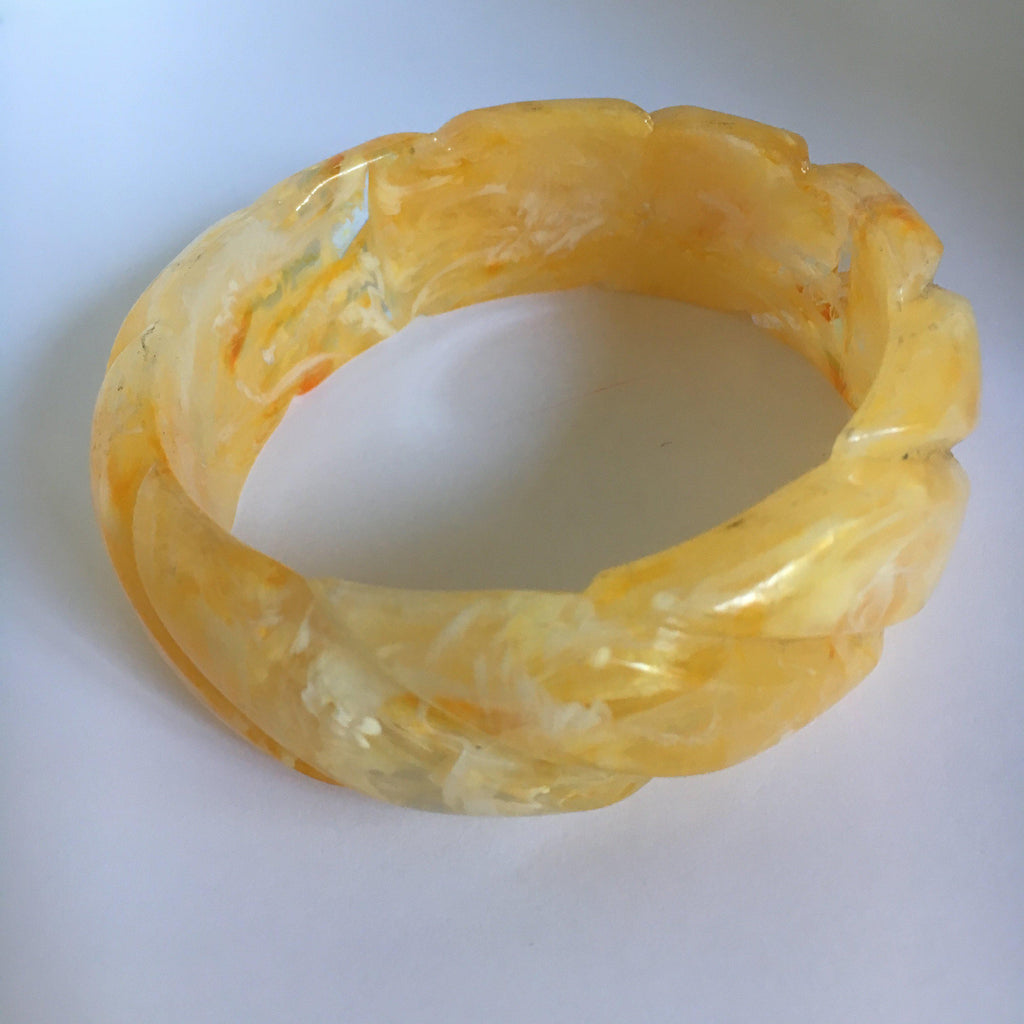 Lucite Yellow Carved Bangle-Vintageonline-Vintage Online