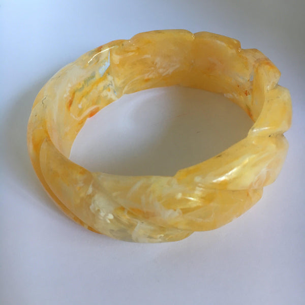 Lucite Yellow Carved Bangle-Vintageonline-Vintage Online