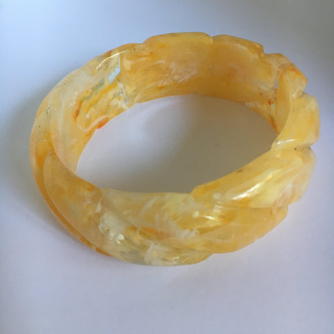 Lucite Yellow Carved Bangle-Vintageonline-Vintage Online