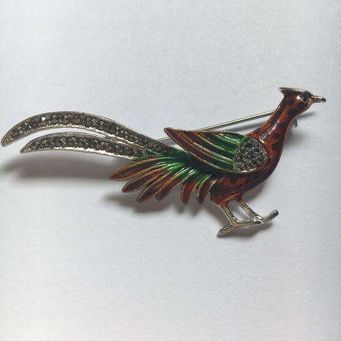 Marcasite Enamelled Pheasant Brooch  Vintage Online