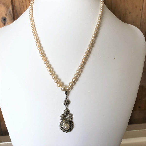Marcasite & Pearl Vintage Necklace Vintageonline