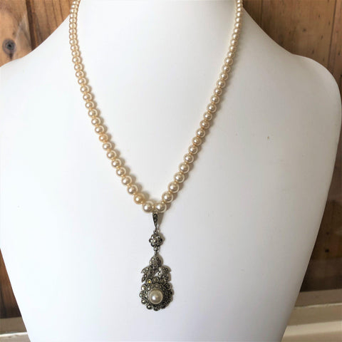 Marcasite & Pearl Vintage Necklace Vintageonline