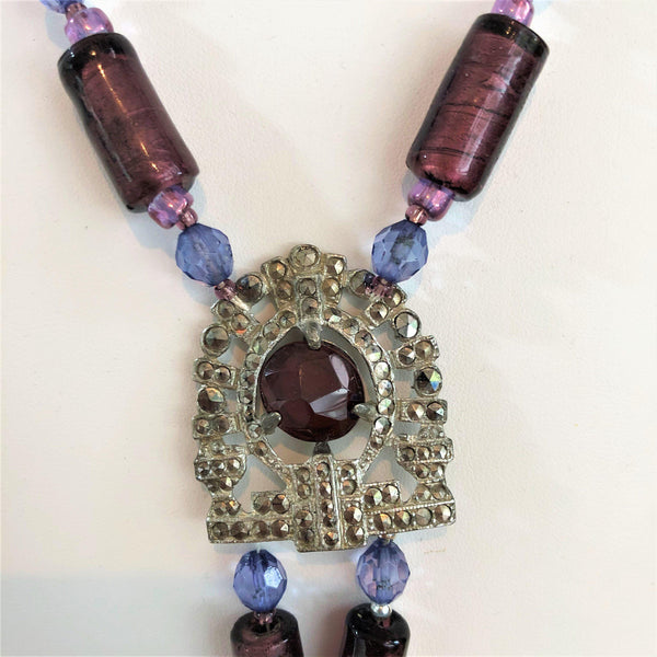 Marcasite Pendant Bead Necklace-Boletta-Vintage Online