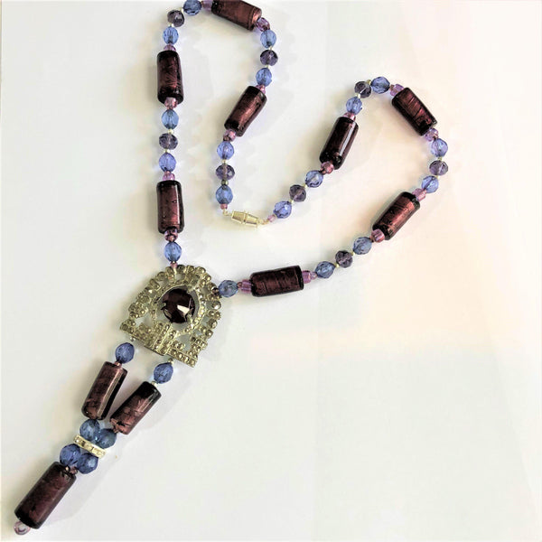 Marcasite Pendant Bead Necklace-Boletta-Vintage Online