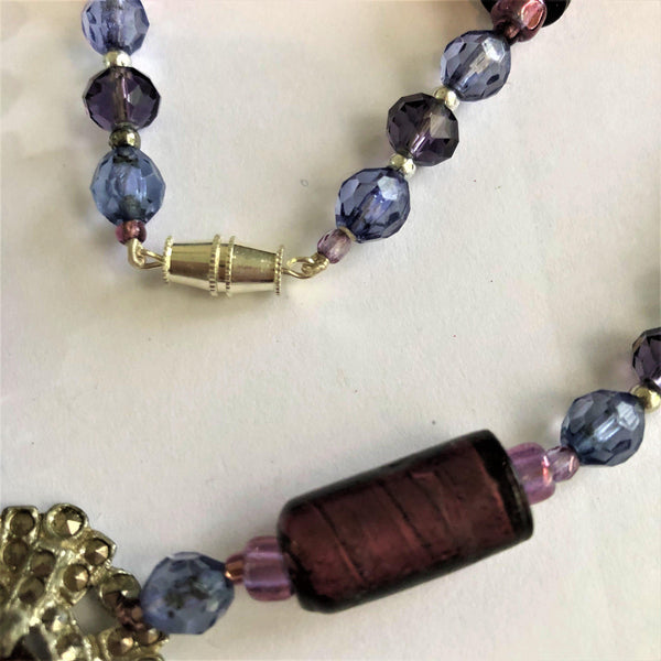 Marcasite Pendant Bead Necklace-Boletta-Vintage Online