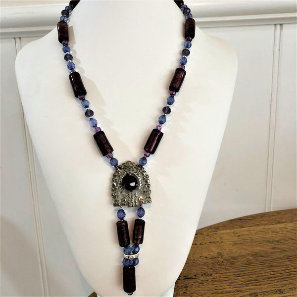 Marcasite Pendant Bead Necklace Vintageonline