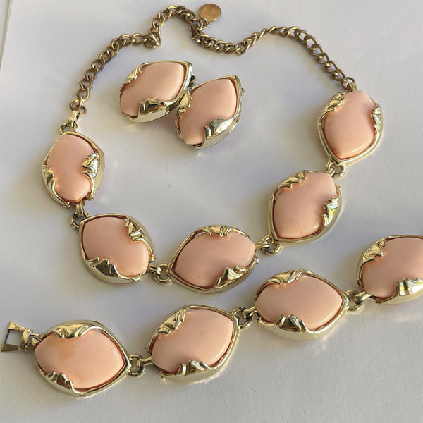 Mid Century Necklace, Brooch, Earrings Set-vintageonline-Vintage Online