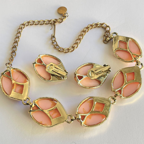Mid Century Necklace, Brooch, Earrings Set-vintageonline-Vintage Online