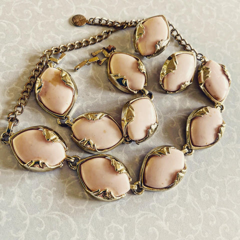 Mid Century Necklace, Brooch, Earrings Set-vintageonline-Vintage Online