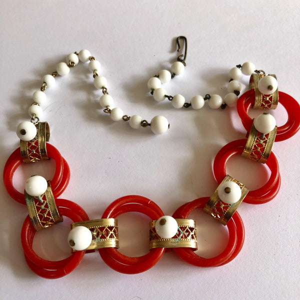 Mid Century Red/White Choker Necklace-Vintageonline-Vintage Online