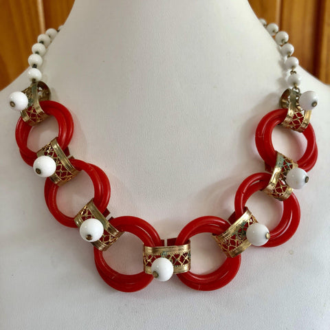 Mid Century Red/White Choker Necklace Vintageonline