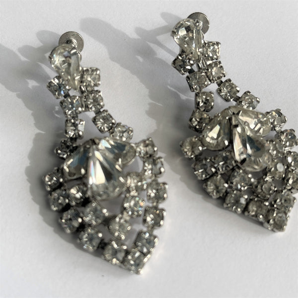 Mid Century Rhinestone Drop Earrings-Vintageonline-Vintage Online