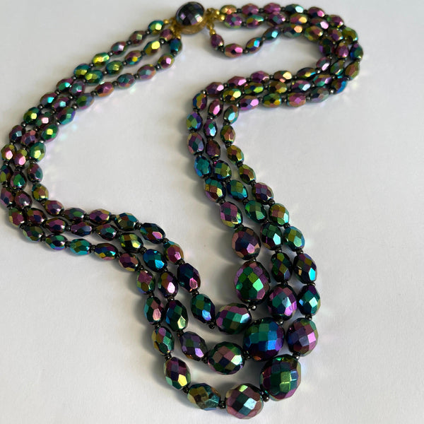 Mid Century Vintage Carnival Glass Bead Necklace & Earrings-Vintageonline-Vintage Online