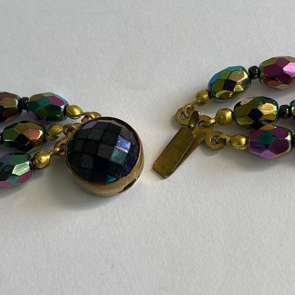 Mid Century Vintage Carnival Glass Bead Necklace & Earrings-Vintageonline-Vintage Online