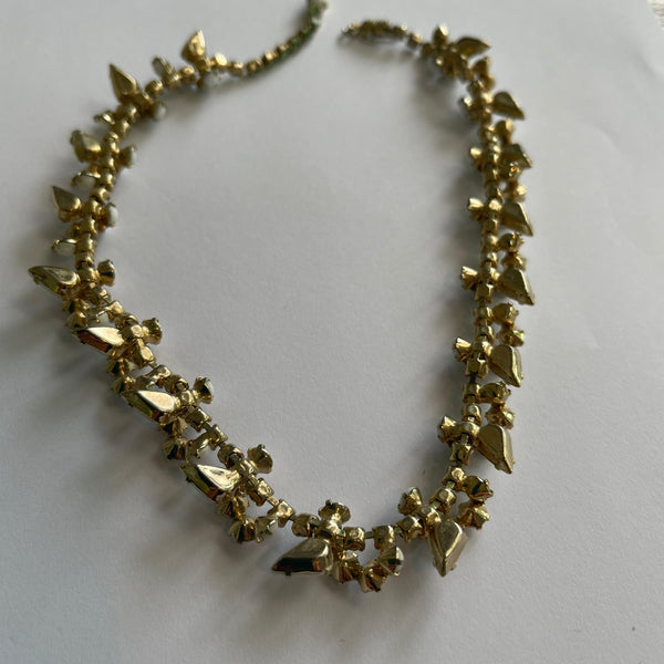 Milk Glass & Emerald Rhinestone Vintage 60's Necklace-Vintageonline-Vintage Online
