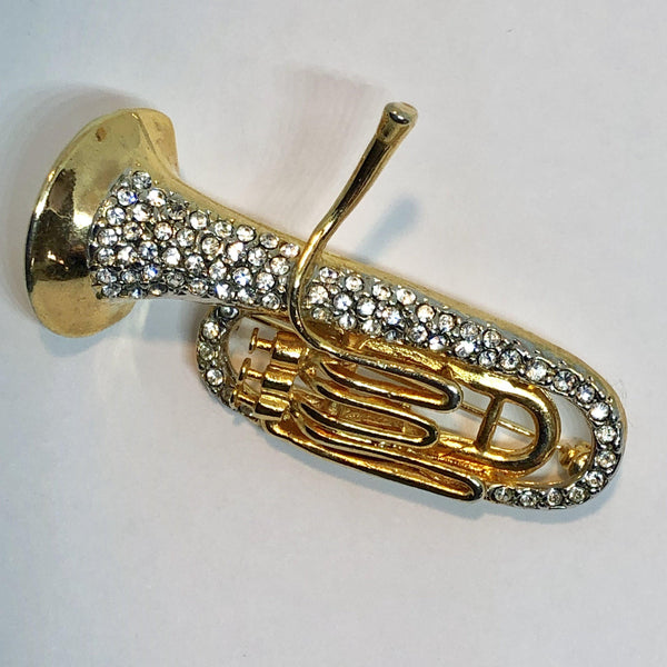 Musical Tuba Diamante Brooch-Vintage Online-Vintage Online