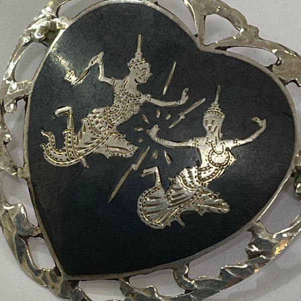 Nielloware Thai Silver Vintage Brooch-Vintageonline-Vintage Online