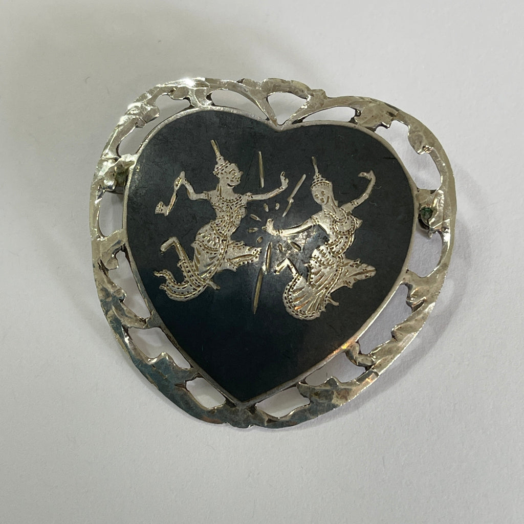Nielloware Thai Silver Vintage Brooch-Vintageonline-Vintage Online