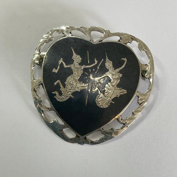 Nielloware Thai Silver Vintage Brooch-Vintageonline-Vintage Online