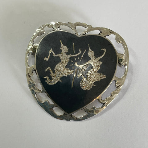 Nielloware Thai Silver Vintage Brooch-Vintageonline-Vintage Online