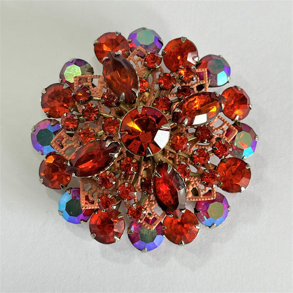 Orange Rhinestone Brooch & Earrings Set-Vintageonline-Vintage Online