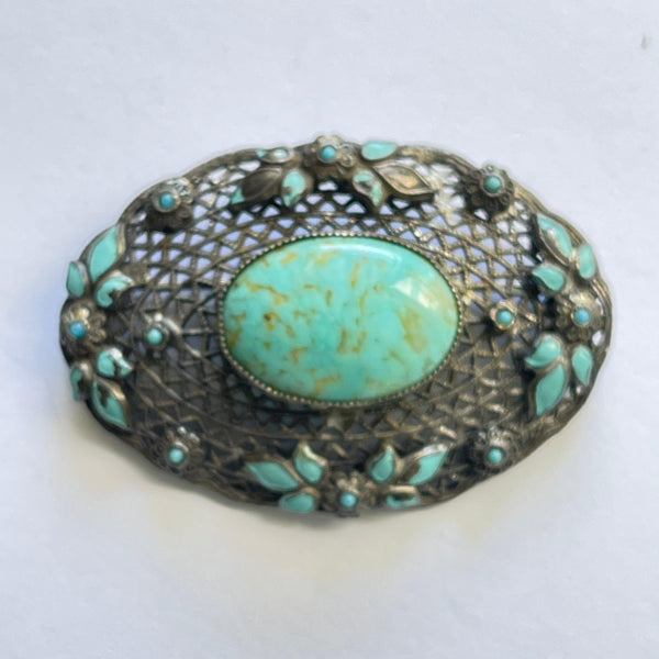 Oval Filigree 1940's Vintage Brooch-Vintageonline-Vintage Online