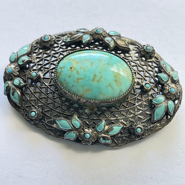 Oval Filigree 1940's Vintage Brooch-Vintageonline-Vintage Online