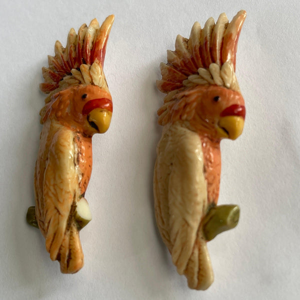 Pair of Pink Cockatoo Mid Century Plastic Brooches-Vintageonline-Vintage Online