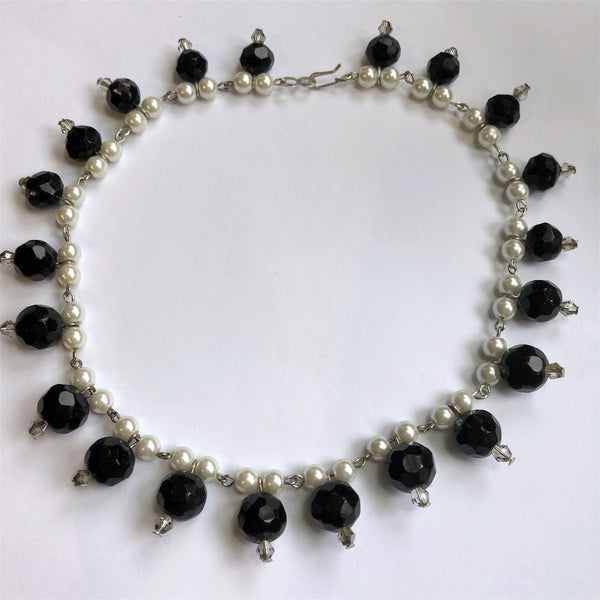 Pearl & French Jet Bead Choker Necklace-Vintageonline-Vintage Online