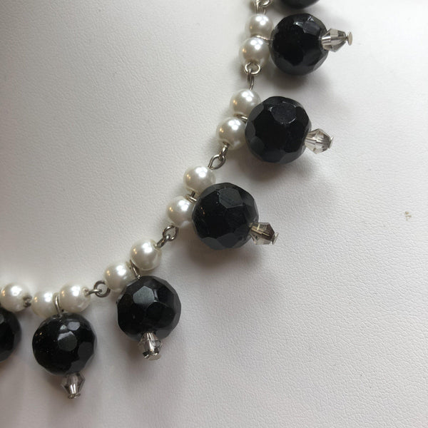 Pearl & French Jet Bead Choker Necklace-Vintageonline-Vintage Online
