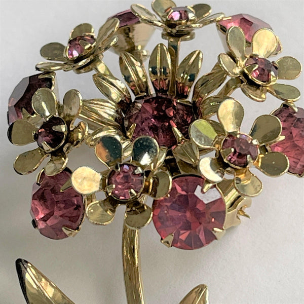 Pink Rhinestone Gold Tone Brooch-Vintageonline-Vintage Online