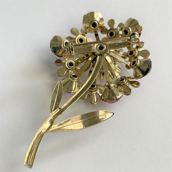 Pink Rhinestone Gold Tone Brooch-Vintageonline-Vintage Online