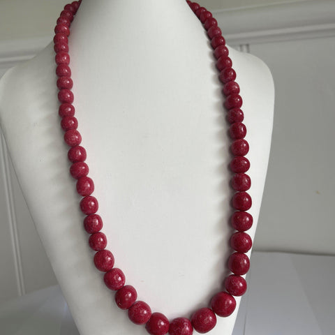 Red Glazed Vintage Wooden Bead Necklace-Vintageonline-Vintage Online