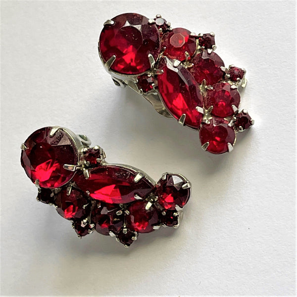 Red Rhinestone Vintage Earrings-Vintageonline-Vintage Online