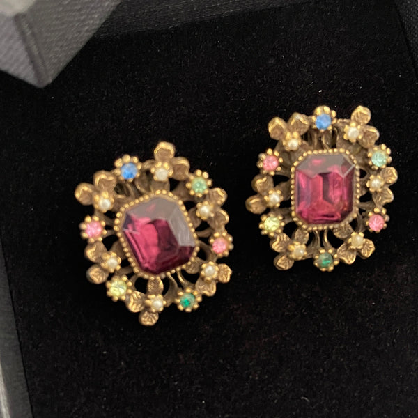 Renaissence Style 60's Rhinestone Earrings-Vintageonline-Vintage Online