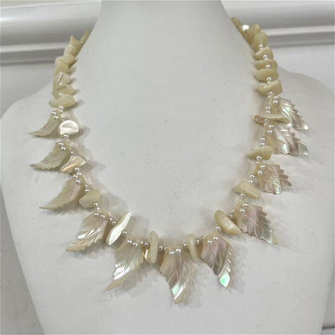 Retro Mother of Pearl Shell Necklace With Pearls-Vintageonline-Vintage Online