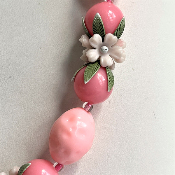Retro Vintage Mid Century Floral Pink Necklace-Vintageonline-Vintage Online