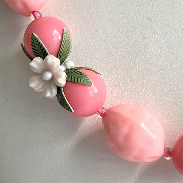 Retro Vintage Mid Century Floral Pink Necklace-Vintageonline-Vintage Online