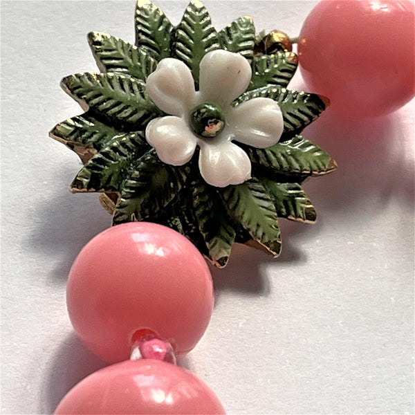 Retro Vintage Mid Century Floral Pink Necklace-Vintageonline-Vintage Online