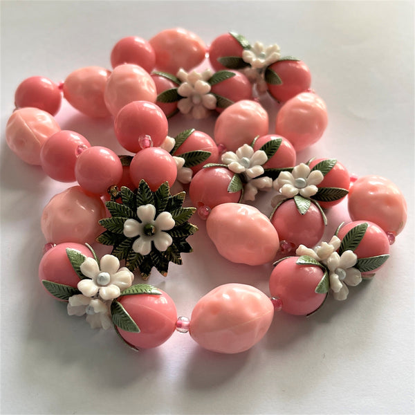 Retro Vintage Mid Century Floral Pink Necklace-Vintageonline-Vintage Online