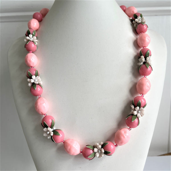 Retro Vintage Mid Century Floral Pink Necklace-Vintageonline-Vintage Online