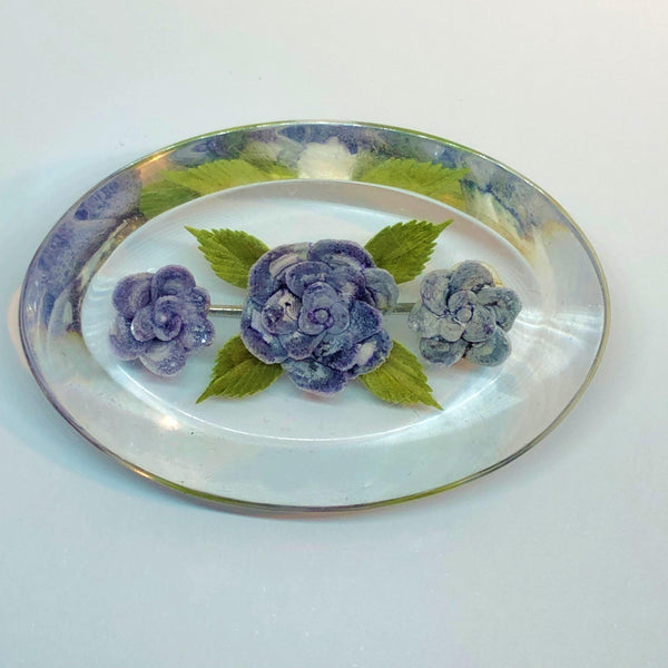 Reverse Carved Floral Lucite Vintage Brooch-Vintageonline-Vintage Online
