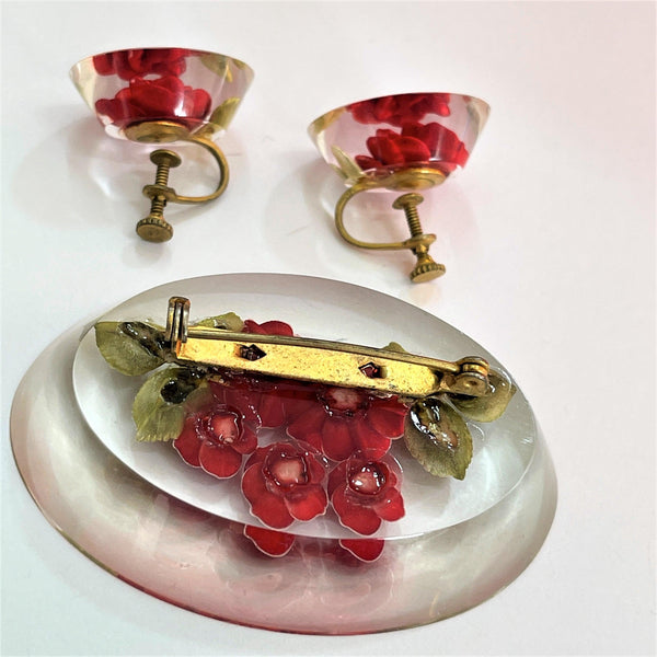 Reverse Carved Vintage Brooch & Earrings-Vintageonline-Vintage Online