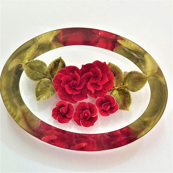 Reverse Carved Vintage Brooch & Earrings-Vintageonline-Vintage Online