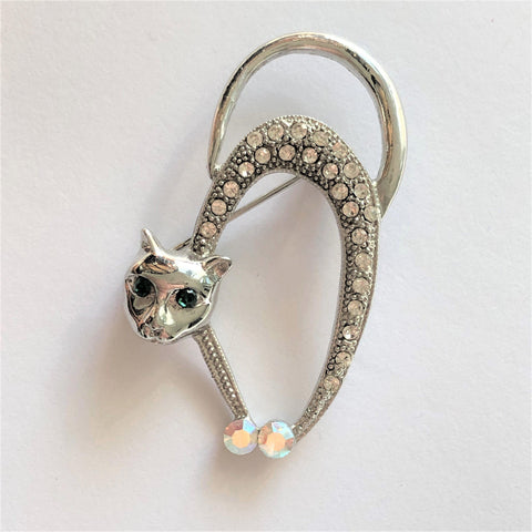 Rhinestone Cat Brooch-Vintageonline-Vintage Online