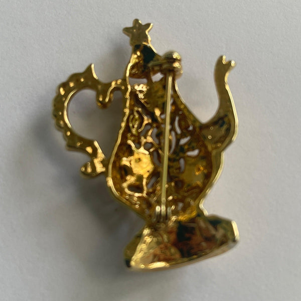 Rhinestone Gold tone Teapot Brooch-Vintageonline-Vintage Online