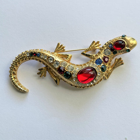 Rhinestone Lizard Brooch-Vintageonline-Vintage Online