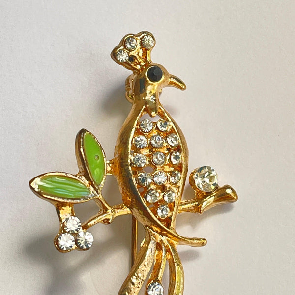 Rhinestone Peacock Brooch-Vintageonline-Vintage Online