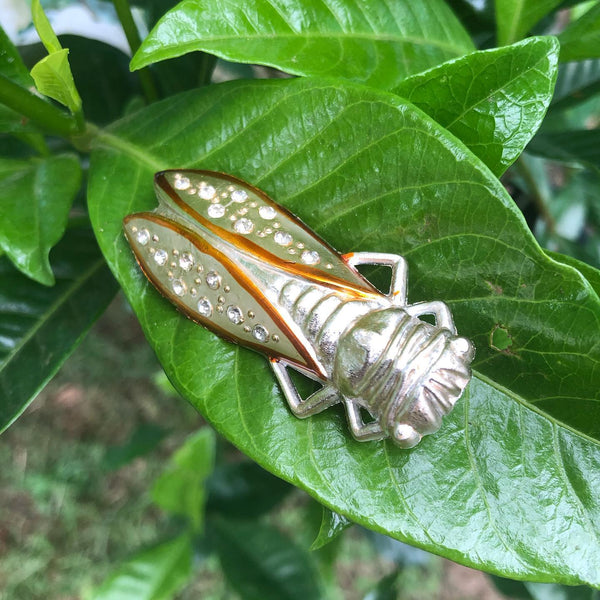 Rhinestone Set Cicada Brooch-Vintageonline-Vintage Online